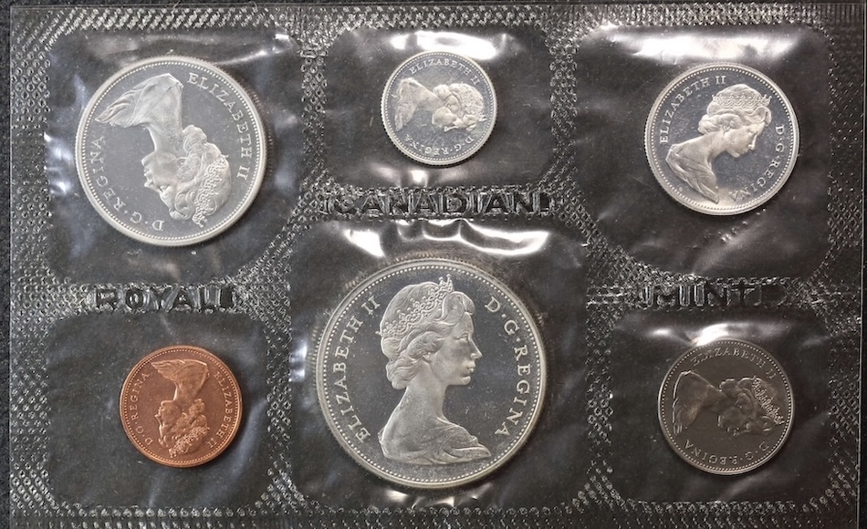 Canada-1965-Silver-Uncirculated-Coin-Set-In-Pliofilm---Inter-Parliamentary-Union-Card?
